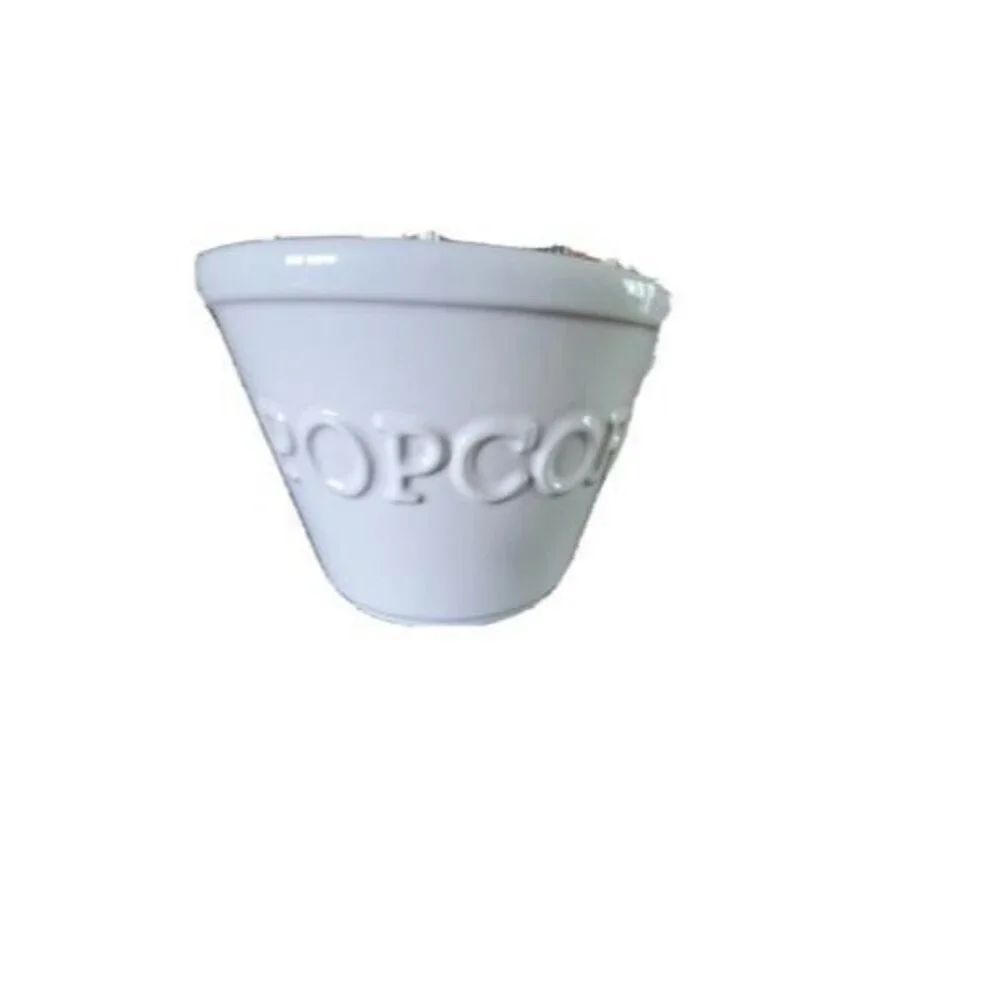 Crate & Barrel Small White Embossed Ceramic Popcorn Bowl 4